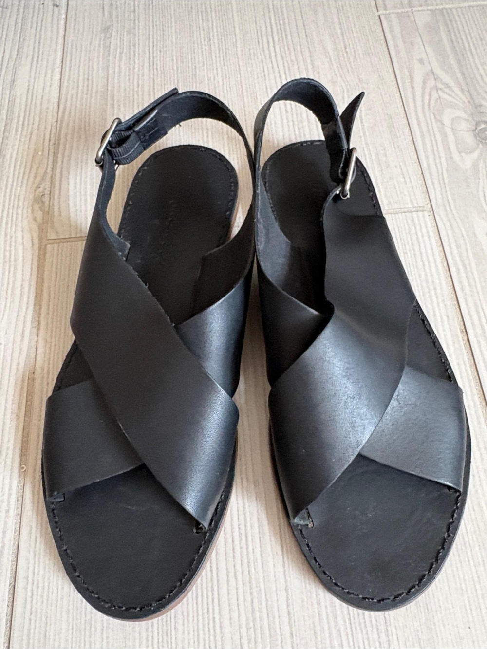 Madewell Black Leather Cross-Strap Slingback Sandals